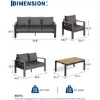 Aluminum Patio Furniture Set, Outdoor Sectional Sofa with 5 Thick Cushions, 4 Armrests & Coffee Table for Garden, Deck, Backyard