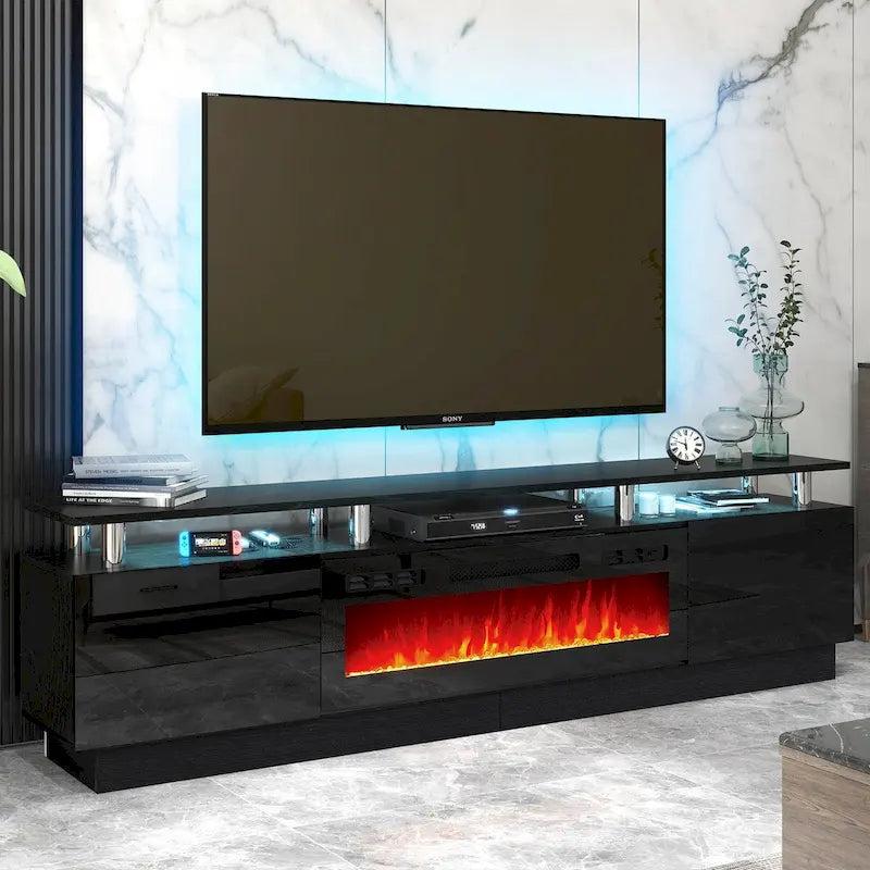 80 2 Tier TV Console Stand for TVs Up to 90,with 36 Electric Fireplace
