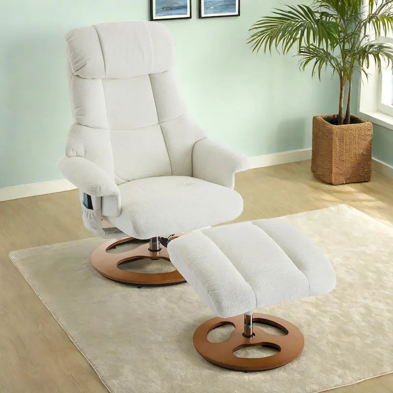 Chenille 360 Swivel Massage Recliner Chair with Ottoman, Massage and Heated Seat