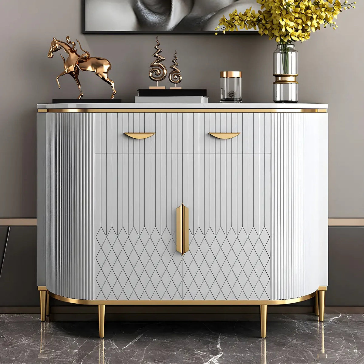 Glam Marble Sideboard in Grey with Storage