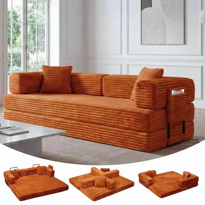 80.7 5-in-1 Convertible Sleeper Sofa Bed aï¿?Corduroy, 1200 lbs, No Assembly