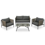 4 PCS Outdoor Rope Patio Set for 4 with Cushions and Glass Table