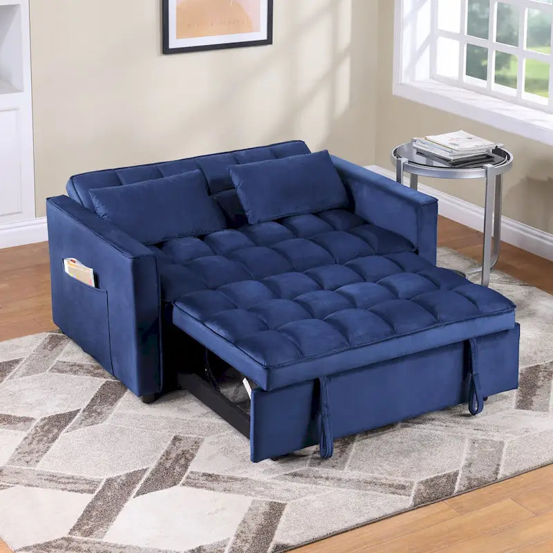Classic 55 Width Pull Out Tufted Convertible Loveseat Sleeper Sofa Bed - 55W x 68L x 20H