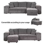 104.5 Reversible L-Shape Sleeper Sectional with Storage Chaise & 2 Stools - Convertible 3-Seat Sofa Bed for Living Room