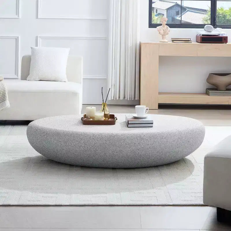 Modern Fiberglass Coffee Table with Matte Rocks Design, Irregular Accent Center Table for Living Room, Office, or Small Spaces-Panipeachy