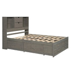 Gray Queen Size Modern Wooden Bed with Storage Headboard and 8 Drawers