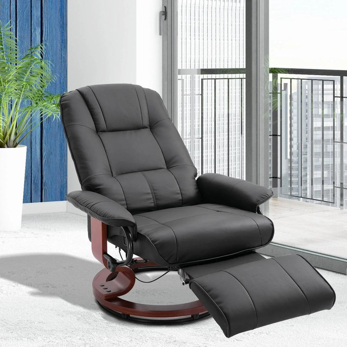 HomCom Faux Leather Adjustable Manual Swivel Base Recliner Chair with Comfortable and Relaxing Footrest