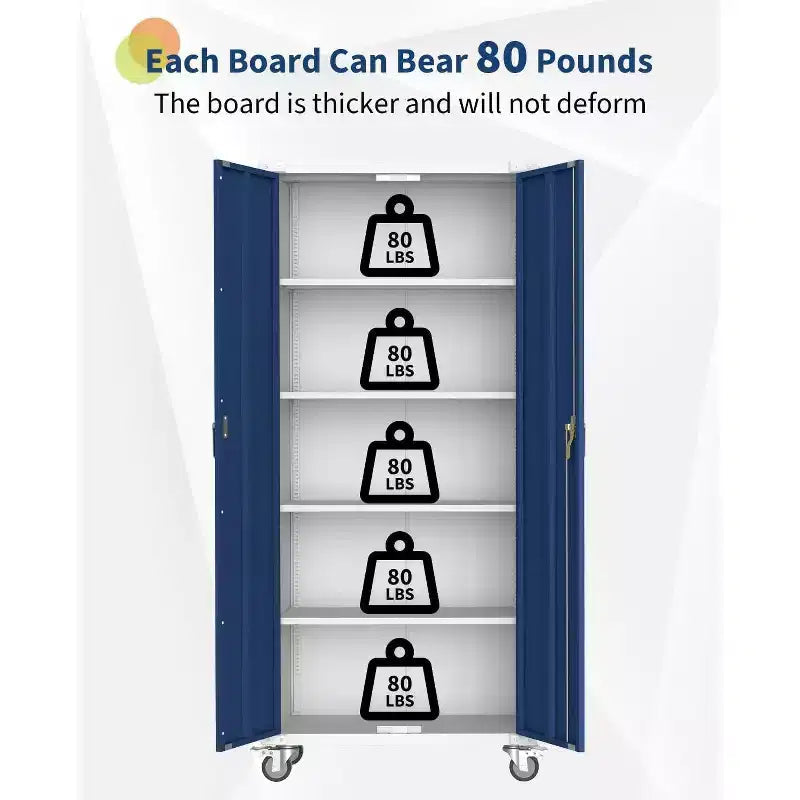 72 H Locker Storage Cabinet - Heavy Duty Metal Cabinet with 2 Doors & 4 Adjustable Shelves, Lockable Garage Office Organization Utility - Blue