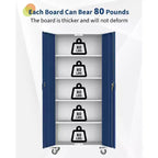 72 H Locker Storage Cabinet - Heavy Duty Metal Cabinet with 2 Doors & 4 Adjustable Shelves, Lockable Garage Office Organization Utility - Blue