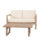 Acacia Wood Patio Furniture Set, Outdoor Conversation Set with Coffee Table and Soft Cushions for Backyard, Porch, and Balcony, Beige - Merax