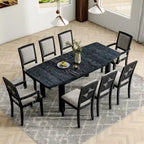 9 Pieces Extendable Dining Table Set with 24inch Removable Leaf , 6 Upholstered Armless Dining Chairs and 2 Padded Arm Chairs