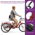 26 Blue Adult Tricycle 3 Wheel Bikes with Removable Baskets