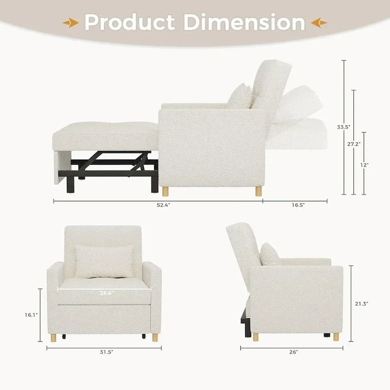 AECOJOY 3 in 1 Sleeper Sofa Chair w/ Pillow &Convertible Backrest