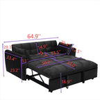 64.96 Velvet 3-in-1 Convertible Sofa Bed with Adjustable Back, Storage Pocket, and 500lb Weight Capacity