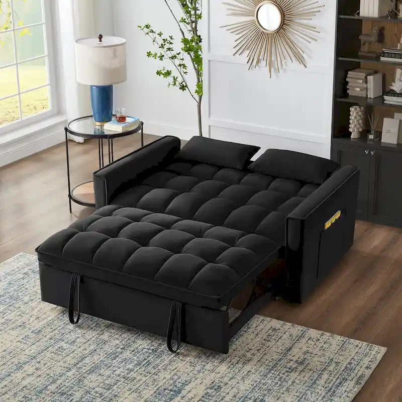 4-in-1 Pull-Out Sleeper Sofa Bed - Loveseat in Velvet -Convertible Couch Bed with Reclining Backrest,2 Side Pockets