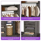 Besiost Set of 3 Corner Closet System with Tower Shelves and Drawers, Freestanding Closet Organizer with Hanging Rods