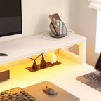Bureau d'angle réversible avec station de charge, bureau d'ordinateur pour le télétravail avec lumières LED et tiroirs