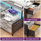 Bureau d'angle réversible avec station de charge, bureau d'ordinateur pour le télétravail avec lumières LED et tiroirs
