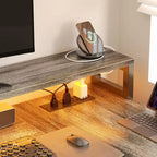 Bureau d'angle réversible avec station de charge, bureau d'ordinateur pour le télétravail avec lumières LED et tiroirs