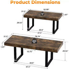 Table de ferme extensible 63-78,7 po, 6 à 10 places avec rail métallique et pieds coniques en U, table rectangulaire marron rustique pour salle à manger et bureau