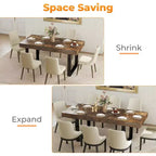 Table de ferme extensible 63-78,7 po, 6 à 10 places avec rail métallique et pieds coniques en U, table rectangulaire marron rustique pour salle à manger et bureau