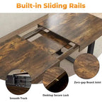 Table de ferme extensible 63-78,7 po, 6 à 10 places avec rail métallique et pieds coniques en U, table rectangulaire marron rustique pour salle à manger et bureau