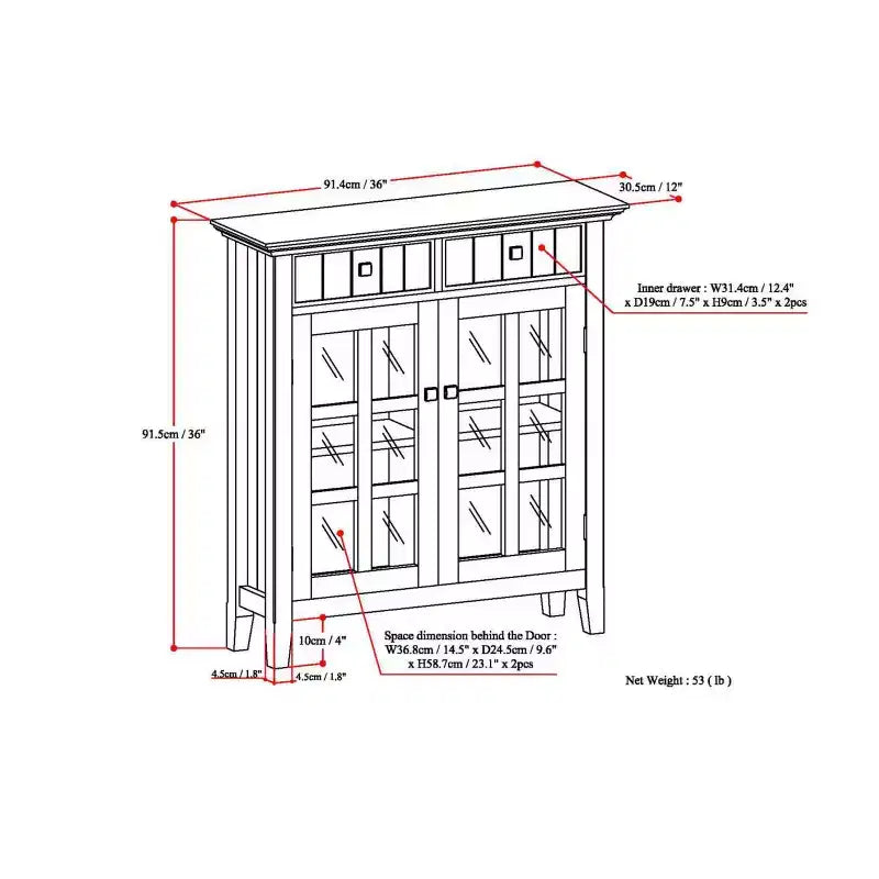 Meuble de rangement pour entrée en bois massif, 36 pouces de large, style transitionnel