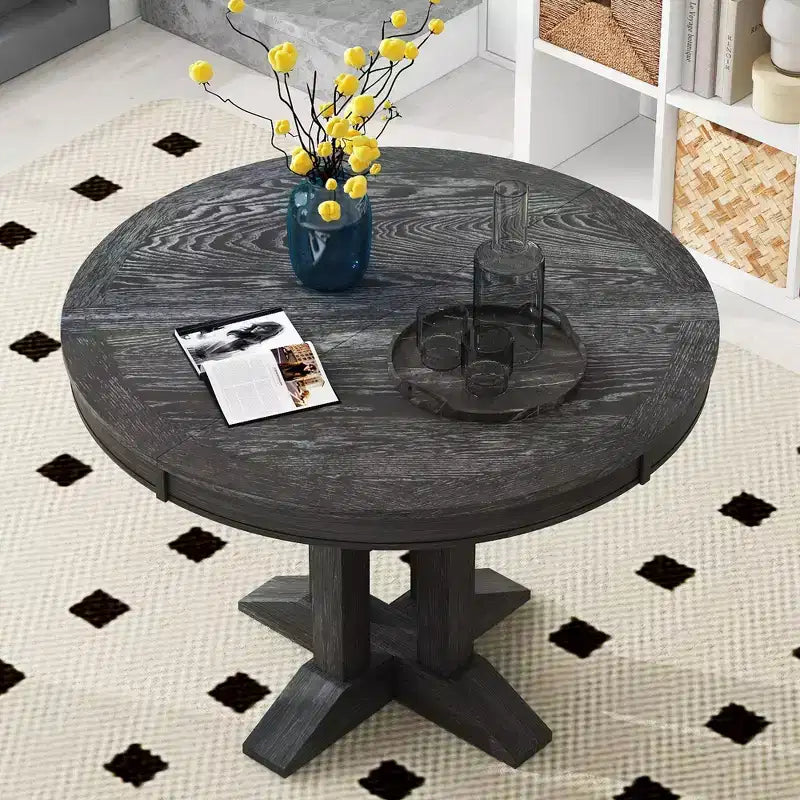 Table à manger ronde extensible de ferme de 56 po, table ronde avec pied central lourd, table pliante pour cuisine, salle à manger