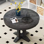 Table à manger ronde extensible de ferme de 56 po, table ronde avec pied central lourd, table pliante pour cuisine, salle à manger