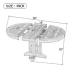 Table à manger ronde extensible de ferme de 56 po, table ronde avec pied central lourd, table pliante pour cuisine, salle à manger