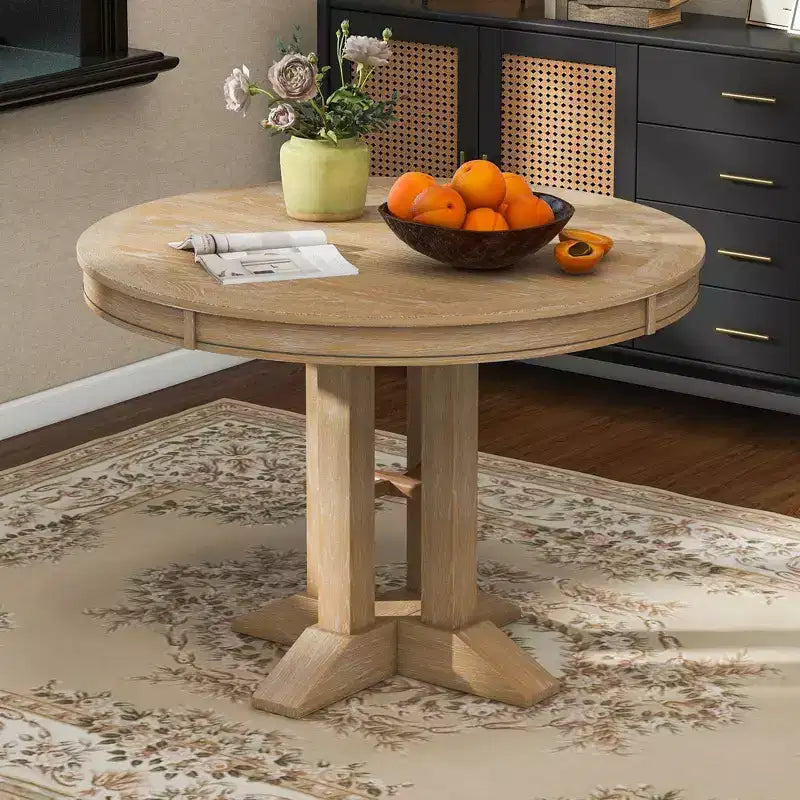 Table à manger ronde extensible de ferme de 56 po, table ronde avec pied central lourd, table pliante pour cuisine, salle à manger