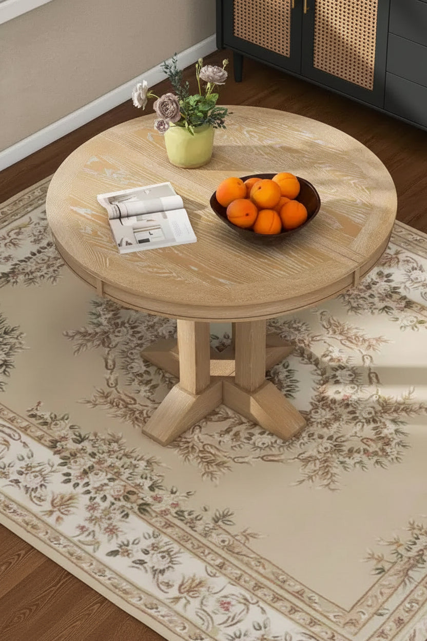 Okak 56IN Farmhouse Extendable Round Dining Table, Round Table with Heavy Pedestal, Folding Table for Kitchen, Dining Room