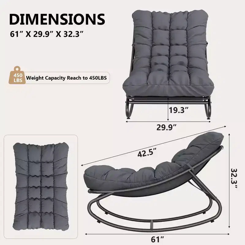 Fauteuil à bascule moderne pour adultes, fauteuil œuf surdimensionné avec inclinaison réglable et coussin amovible, fauteuil à bascule rembourré pour salon, terrasse