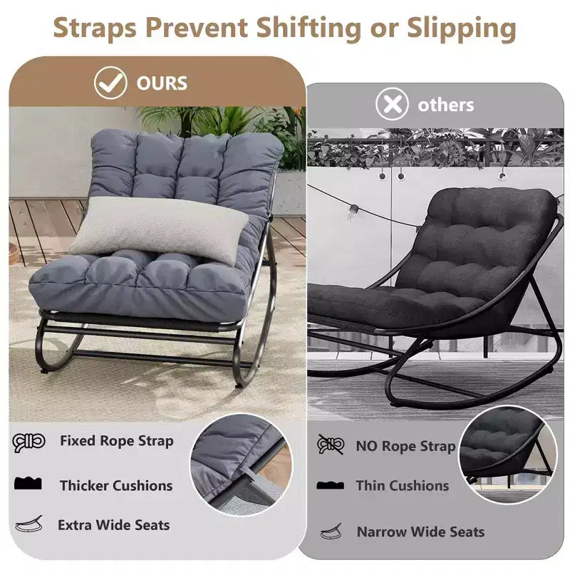 Fauteuil à bascule moderne pour adultes, fauteuil œuf surdimensionné avec inclinaison réglable et coussin amovible, fauteuil à bascule rembourré pour salon, terrasse