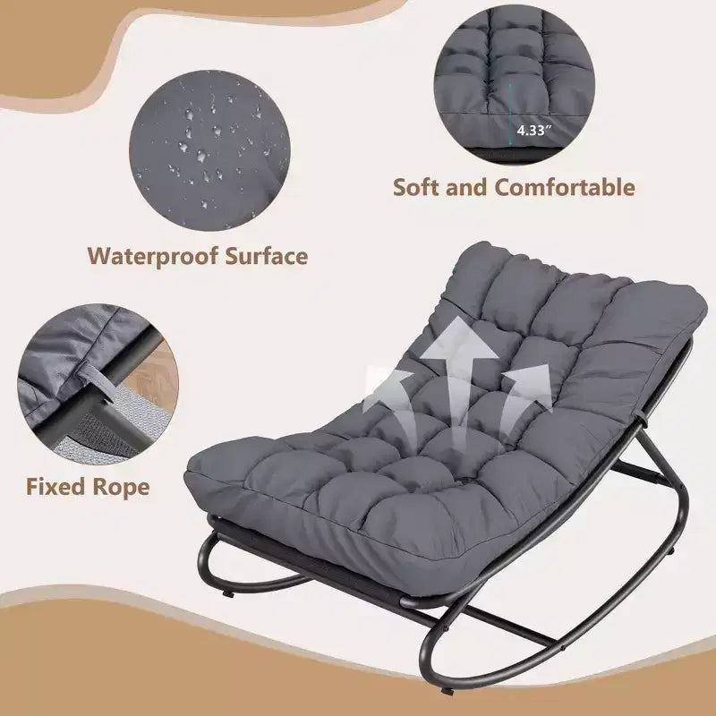 Fauteuil à bascule moderne pour adultes, fauteuil œuf surdimensionné avec inclinaison réglable et coussin amovible, fauteuil à bascule rembourré pour salon, terrasse