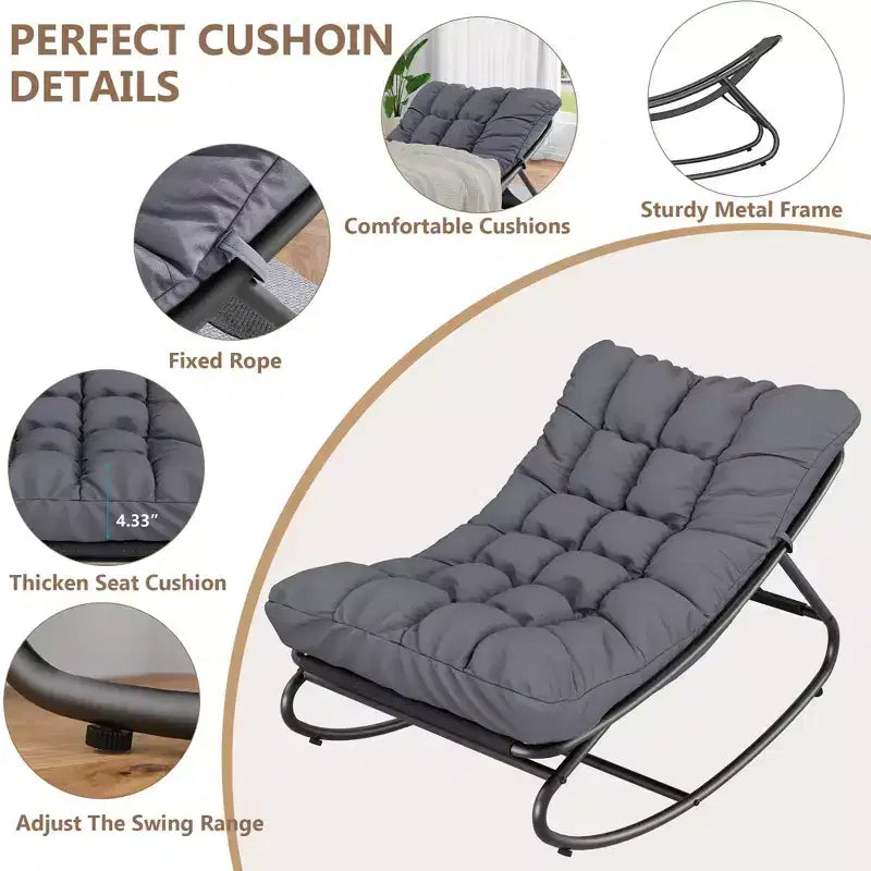 Fauteuil à bascule moderne pour adultes, fauteuil œuf surdimensionné avec inclinaison réglable et coussin amovible, fauteuil à bascule rembourré pour salon, terrasse