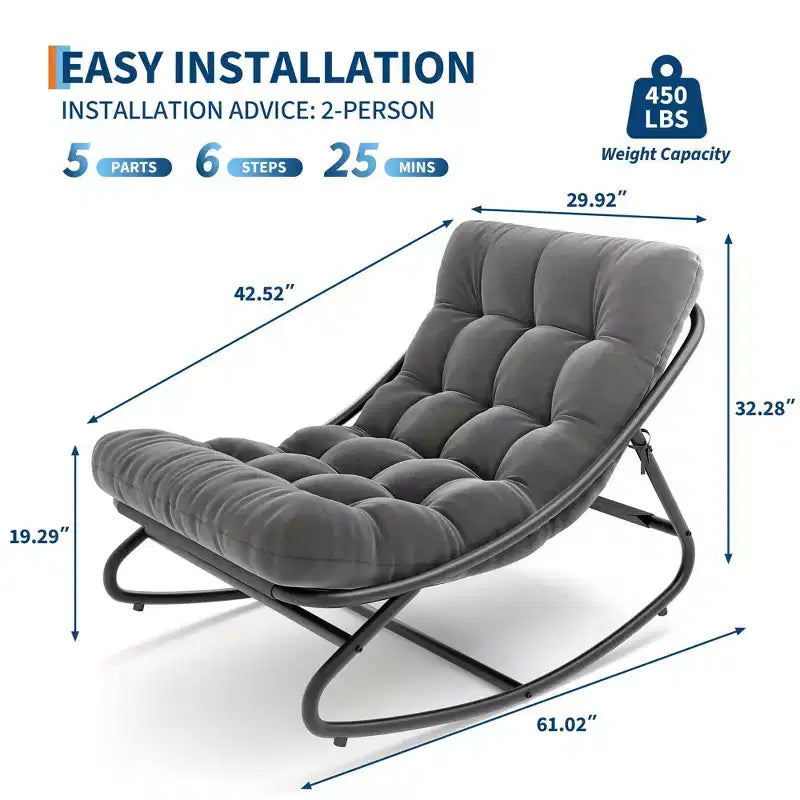 Fauteuil à bascule moderne pour adultes, fauteuil œuf surdimensionné avec inclinaison réglable et coussin amovible, fauteuil à bascule rembourré pour salon, terrasse
