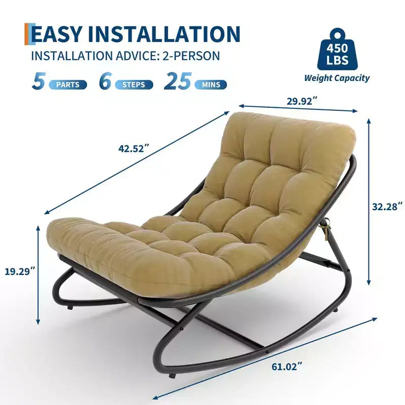 Fauteuil à bascule moderne pour adultes, fauteuil œuf surdimensionné avec inclinaison réglable et coussin amovible, fauteuil à bascule rembourré pour salon, terrasse