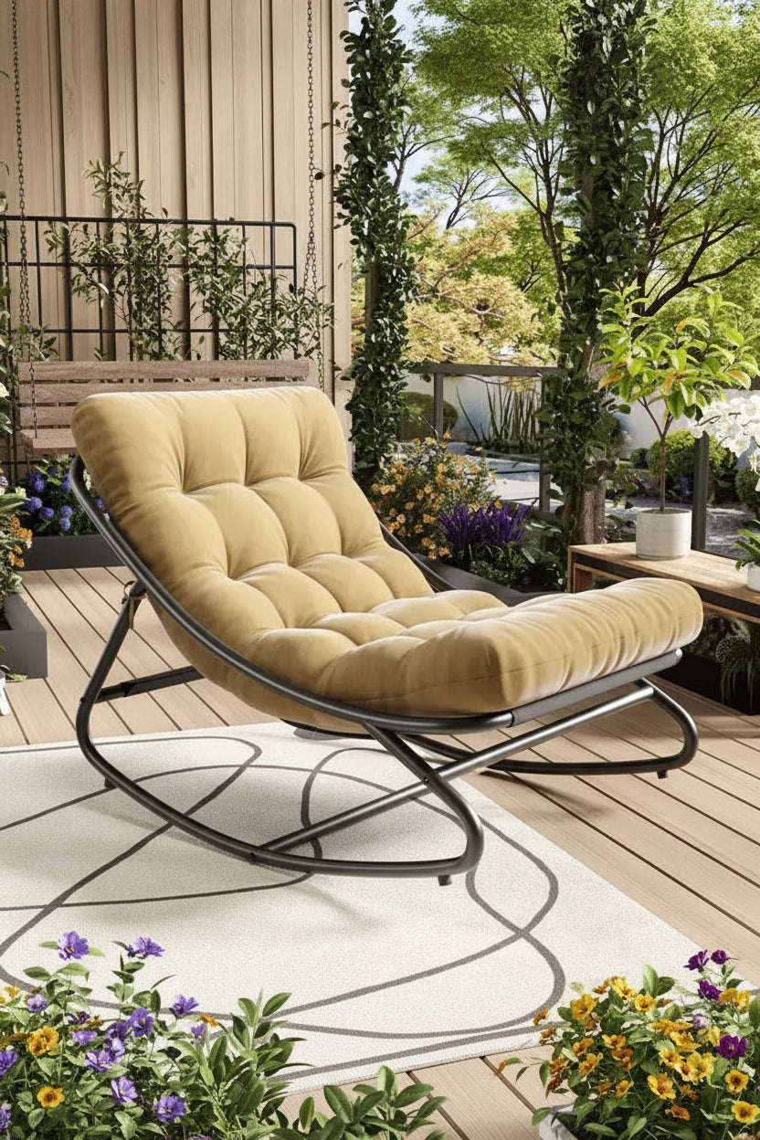 Fauteuil à bascule moderne pour adultes, fauteuil œuf surdimensionné avec inclinaison réglable et coussin amovible, fauteuil à bascule rembourré pour salon, terrasse