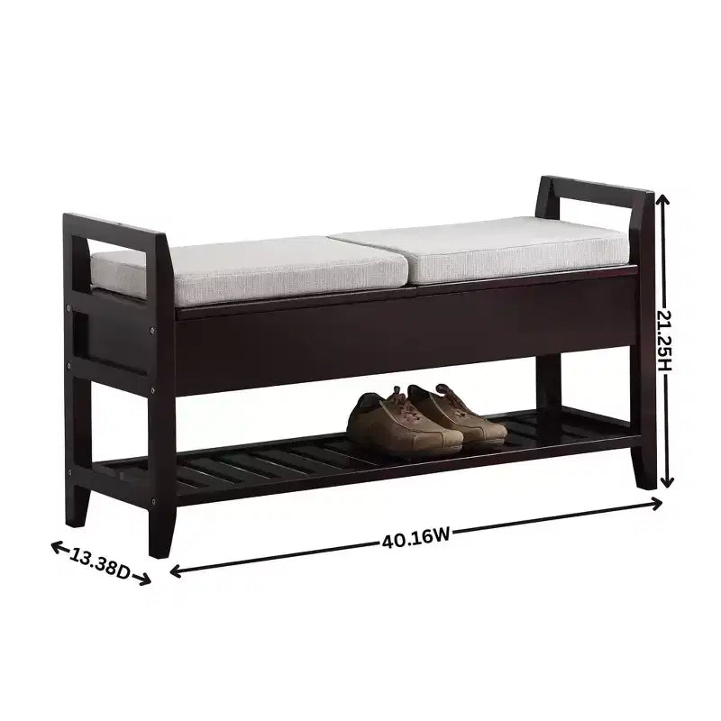 Banc à chaussures de rangement avec coussin, Organisateur d'entrée en bois, Espresso