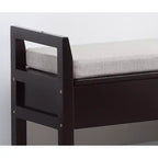 Banc à chaussures de rangement avec coussin, Organisateur d'entrée en bois, Espresso