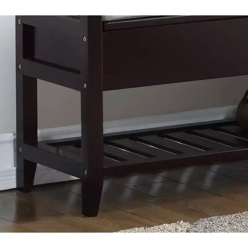 Banc à chaussures de rangement avec coussin, Organisateur d'entrée en bois, Espresso