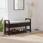Banc à chaussures de rangement avec coussin, Organisateur d'entrée en bois, Espresso