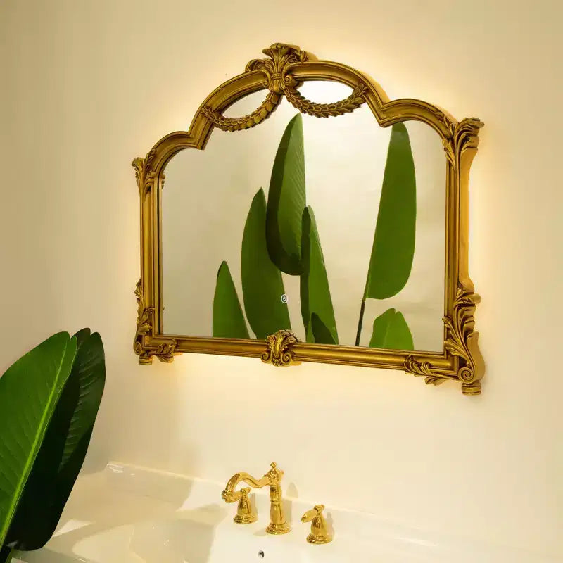 Miroir mural décoratif baroque revival en faux cuir irrégulier avec lumière réglable en 3 couleurs