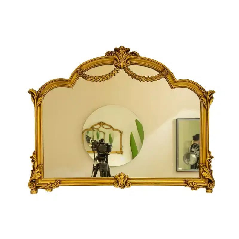 Miroir mural décoratif baroque revival en faux cuir irrégulier avec lumière réglable en 3 couleurs