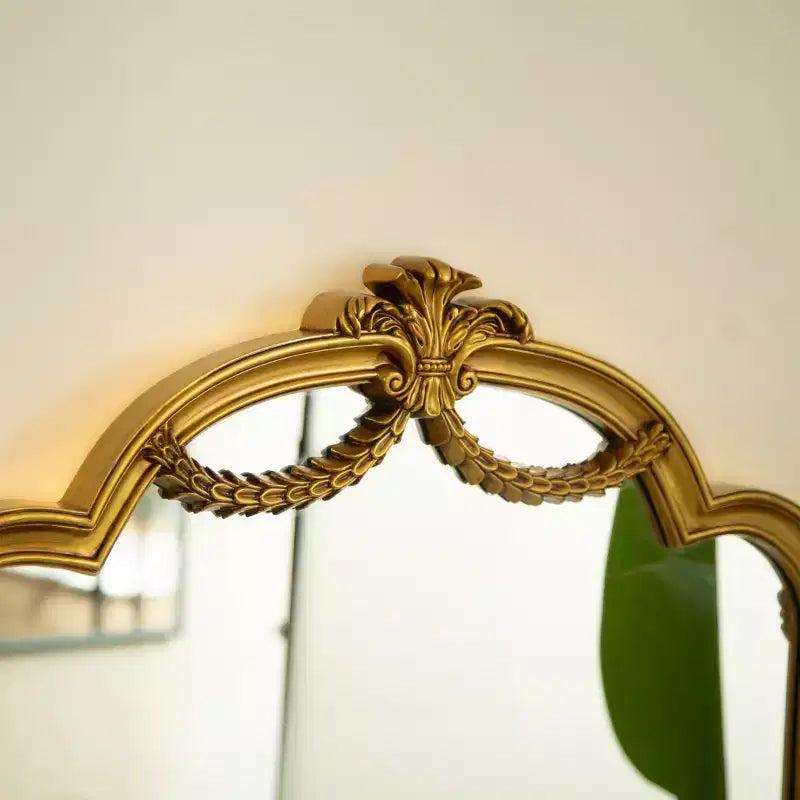 Miroir mural décoratif baroque revival en faux cuir irrégulier avec lumière réglable en 3 couleurs