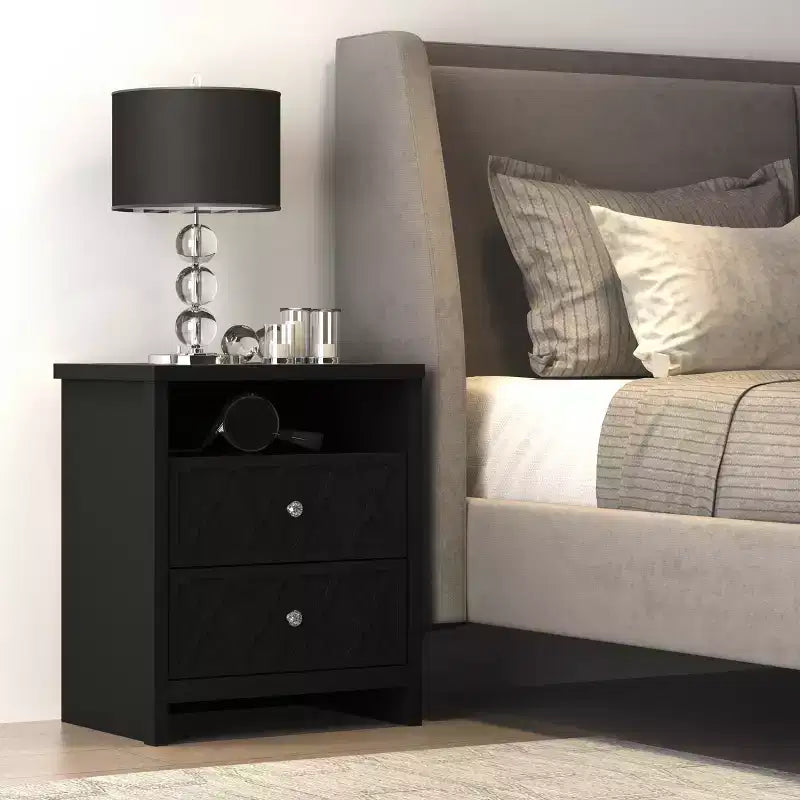 Table de chevet à 2 tiroirs avec étagère ouverte 22,8 L 15,7 P 26,8 H