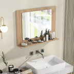Miroir de salle de bain avec étagère 23,5 x 17,5 Cadre en bois rectangulaire Miroir de courtoisie