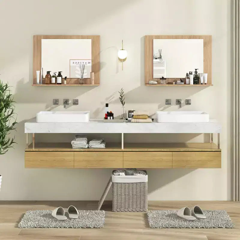 Miroir de salle de bain avec étagère 23,5 x 17,5 Cadre en bois rectangulaire Miroir de courtoisie