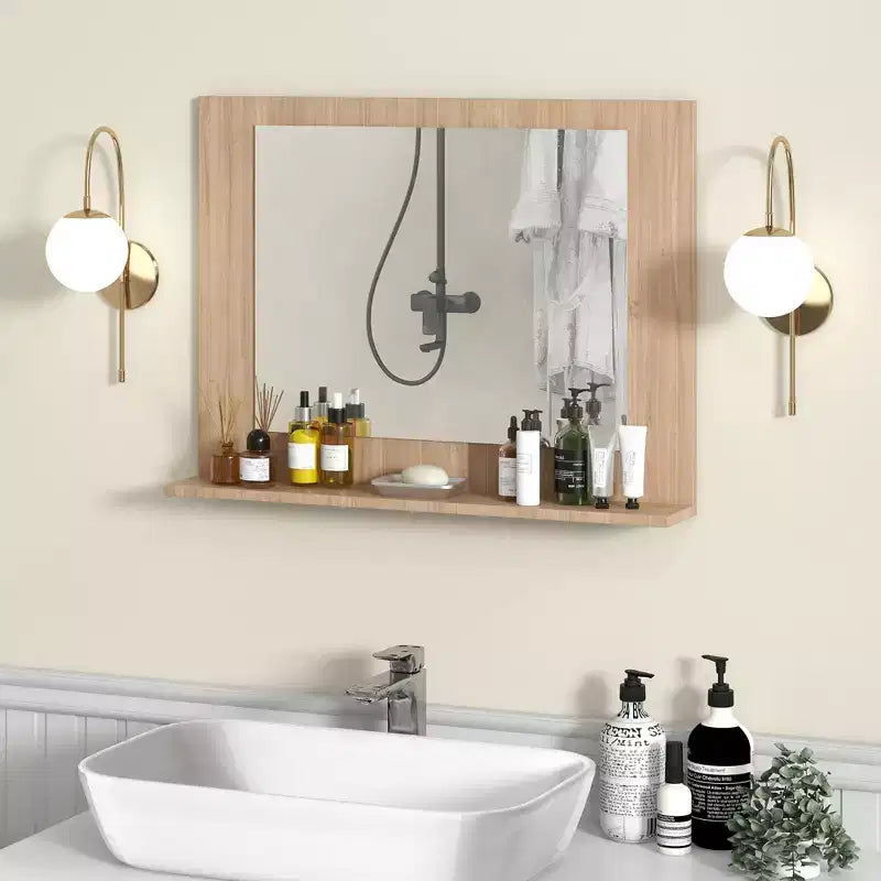 Miroir de salle de bain avec étagère 23,5 x 17,5 Cadre en bois rectangulaire Miroir de courtoisie